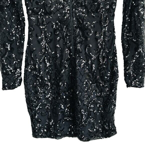 Fairy Goth Witchy Bodycon Sequin Mini Dress Womens XS L/S‎ NYE Party Glam HOCO - Picture 9 of 12
